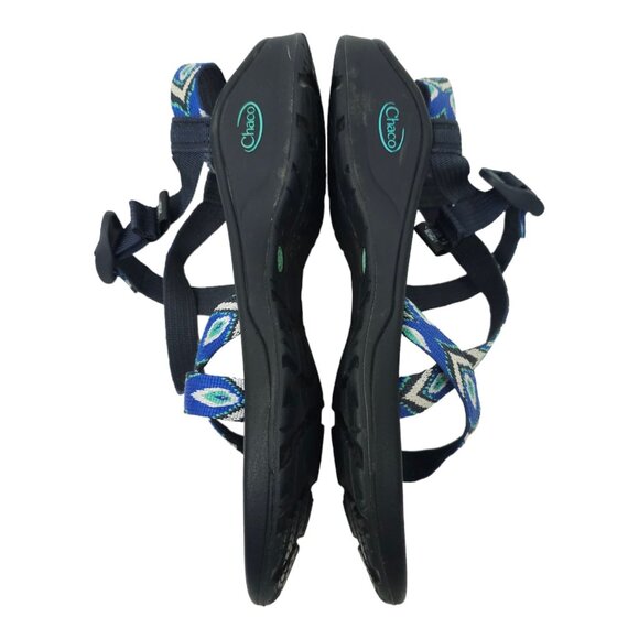 Chaco Classic Sport Sandals Womens Size 12 Blue Gray White Geometric Diamond Eco - Picture 2 of 11